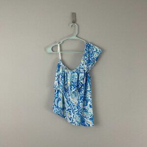 Lilly Pulitzer Matteo One Shoulder Top in Bennet Blue Salty Seas Size Medium